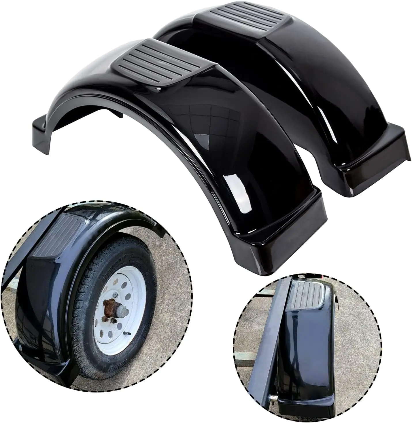 2 Pcs Trailer Fenders W/Steps Compatible with 13" Diameter Wheels Tires Single-Axle Trailers Plastic Fenders Black