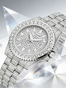 Women's Quartz Watch with Diamonds, 30m Waterproof, Elegant Design, Exquisite Watch, Stylish Watch, Roman Numerals, Large Dial, Round Dial Watch, Casual Elegance, Perfect Gift