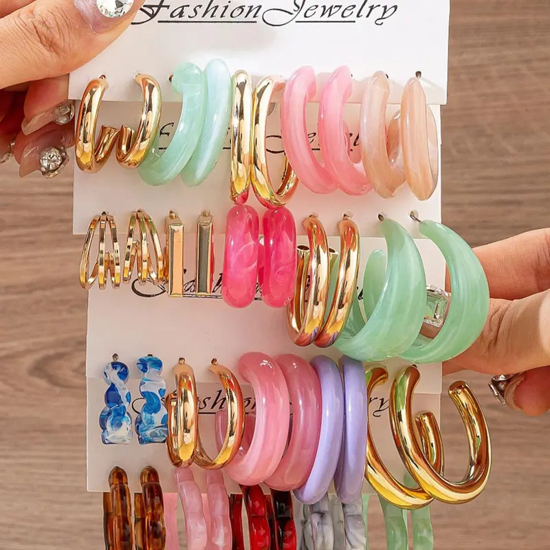 【Black Friday】Mixed Color C-Shaped Hoop Earring Sets, Fashionable Trendy Versatile Jewelry for Party & Birthday Gift, Summer Jewelry