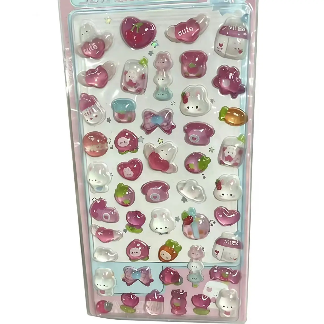 Cute Transparent Resin Bunny Bubble Foam Stickers - Waterproof Plastic Scrapbooking Card Supplies, Aesthetic Stationery for Kids DIY Crafts