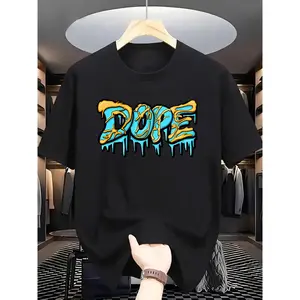 [Vibrant T-Shirt] Vibrant Turquoise Men's Summer Short Sleeve T-Shirt |   Casual, Bold Drip Letter Graphic Print, Regular Fit, Machine Washable, Comfortable Fit