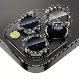 Camera Lens Protector For IPhone 16 Pro And IPhone 16 Pro Max, 9H Tempered Glass Metal Ring Camera Cover Film [Protective Case Friendly Anti-Scratch HD Clear], Glitter Black, Accessories