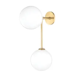 Ashleigh 2-Light Sconce with Opal Matte Glass Globes in Aged Brass or Polished Nickel Finishes