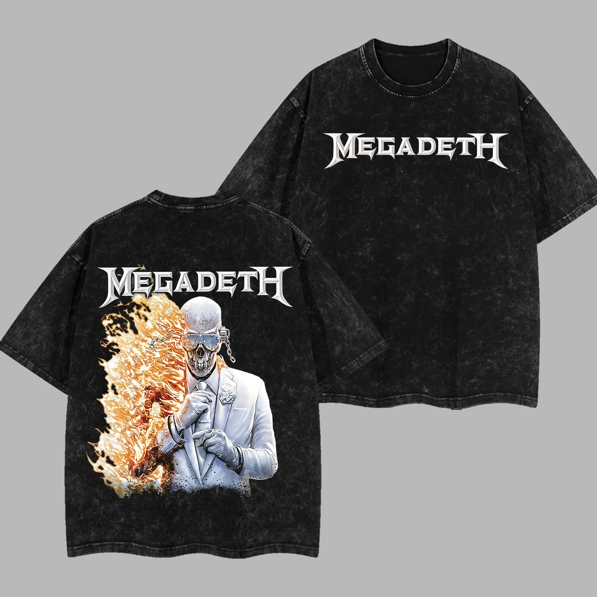 Megadeth Flaming Vic Rattlehead Retro Unisex  Acid Washed T-Shirt, Acid Washed Hoodie – Heavy Cotton Rock Groove Metal Tee, Thrash Metal Rock Band Shirt, Oversized Vintage Tee, Heavy Metal Merch, Gift for Rock Fans