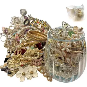 Mysterious Surprise 1-60 Style Jewelry Jars, Including Rings, Bracelets, Necklaces, Earrings, Stud Earrings, and Anklets, and Geometric Metal Designs, Suitable for Women's Holidays, Dates, Parties, and Festival Gifts.(With Jars)