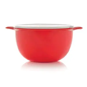 Red plastic Bowls with handles  and white lid  42 cups
