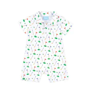 Country Club Polo Romper - Cute Boys Golf Print Outfit