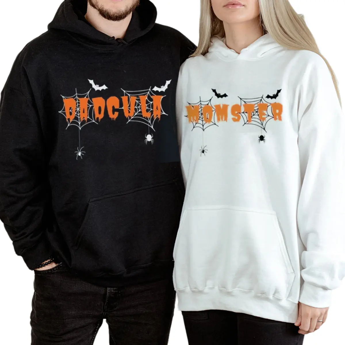 Momster and Dadcula Couple Halloween Hoodies, Matching Mom and Dad Pullover, Cute Family Halloween Couple, Spooky Season Gift