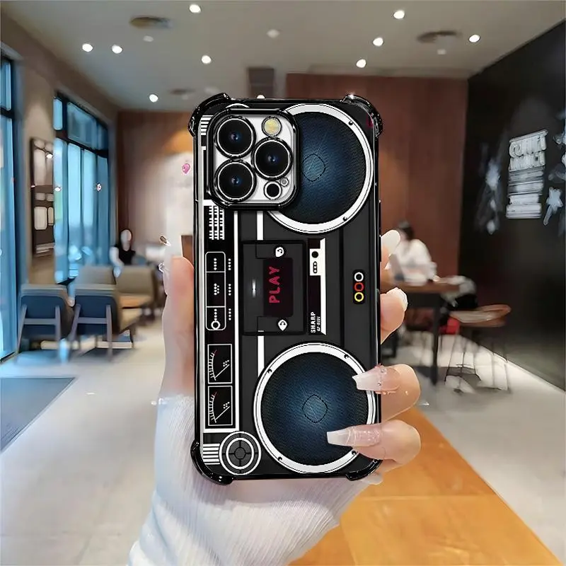 Vintage 80s Boombox Cassette Smartphone Casing for iPhone 16 Pro Max, MagSafe Ready Handheld Cellphone Accessories with Unique Cool Protective Design.666