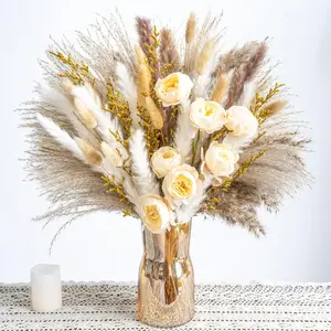 Boho Decor Bouquet - Artificial Flowers and Pampas Grass Decor kit,Mix Dried Flower Arrangement Bunny Tail Home Table Rustic Farmhouse Bedroom Decor Decoration