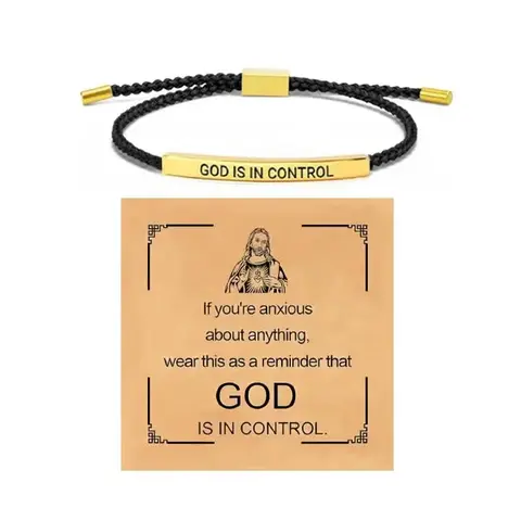 GOD IS IN CONTROL Inspire Bracelet -Elegant Design with Unique Patterns and Letters, Simple Inspirational Jewelry with Clear Message for Everyday Wear,Adjustable Braided Stainless Steel Engraving Inspirational  Bracelet,Perfect Gift for Friends
