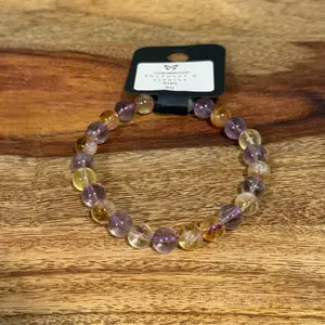 Natural Amethyst & Citrine 8mm Beaded Stretch Bracelet | Purple Yellow Gemstone Bracelet