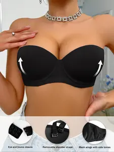 Women's Smooth Surface Bra, Fashionable Elegant Design, Detachable Straps, Push-Up Underwire, Seamless Backless, All-Season Wear