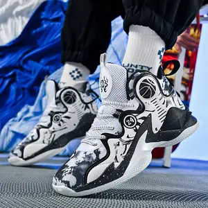 Men's fashion high-top breathable basketball shoes with ultra-light design, shock absorption and anti-slip features. Essential for outdoor sports. Classic black.