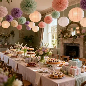 Bohemian Style Paper Lanterns & Flower Balls Set, Perfect for Birthdays Weddings Graduations Mother's Day Anniversaries