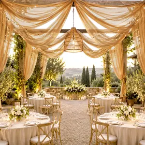 Sheer Ceiling Drape – 10ft x 32ft Gold Extra Long Drapery Panel for Wedding Canopy, Backdrop & Reception Décor