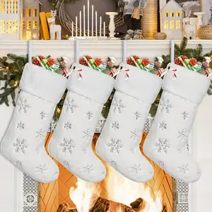 Classic-Style Faux Leather Christmas Stockings, Decorative Snowflake Designs, Perfect for Hanging Fireplaces, Holiday Decoration