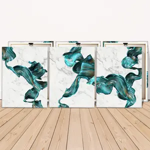 3 Counts Wooden Framed Canvas Painting, Abstract Turquoise Brushstroke Art, Exquisite Poster, Perfect Living Room Decoration, Modern Art, Fashion Family Poster, Wall Art Decoration, Waterproof Art