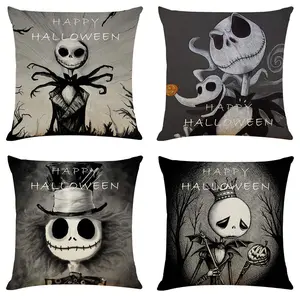 SUNNYGLADE 4PCS 18"x18" Throw Pillow Covers Halloween Decorative Couch Pillow Cases Cotton Linen Pillow Square Cushion Cover for Sofa, Couch, Bed and Car