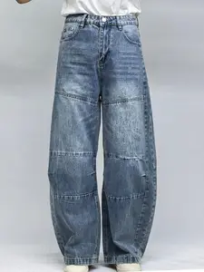 Lux Lee Vintage Washed Baggy Jeans for Women - Distressed Denim with Legacy Leather Patch, Relaxed Loose Fit & Tapered Leg for a Slimming, Everyday Casual Street Style Look