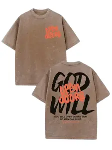 God Will Open Doors Front Back Graffiti Font Vintage Washed 100% Cotton T-Shirt | Christian Faith Casual Oversized Tee