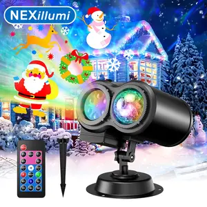 Outdoor projector lights, holiday projector lights, upgraded with 12 card patterns and 3D ocean effects, waterproof and equipped with a remote control timer, indoor Christmas projector lights suitable for Christmas decoration and holiday parties.