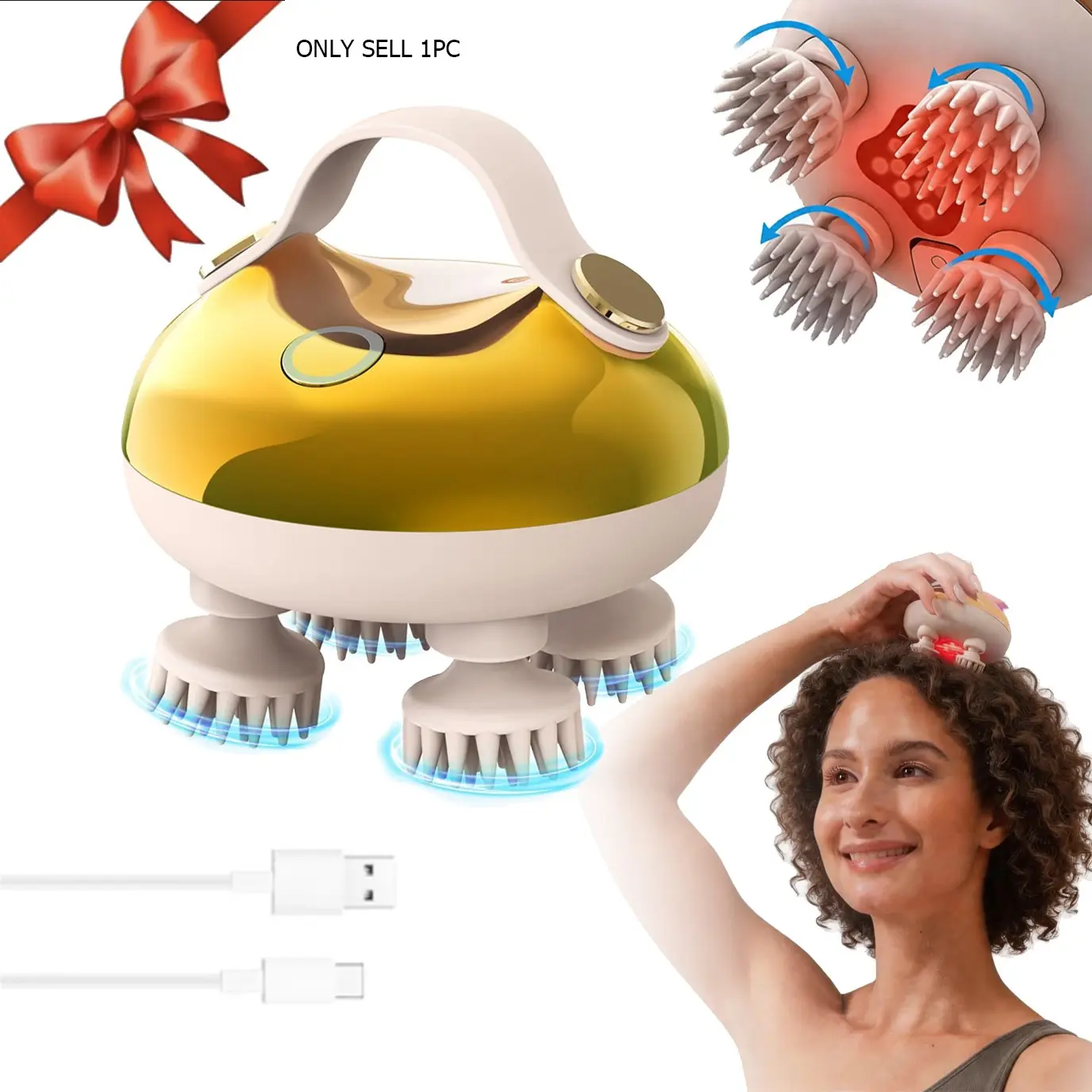 【Mother's Day Gift】Electric Head Massager: Portable Relaxation Massager with Detachable Massage Nodes, USB Rechargeable, 3 Massage Modes, Usb Rechargeable Massagers