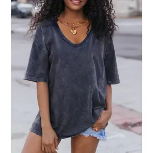 Womens Oversized T Shirts Summer Loose Fit Cotton Short Sleeve Basic Tees Casual V Neck Boyfriend Tunic Tops