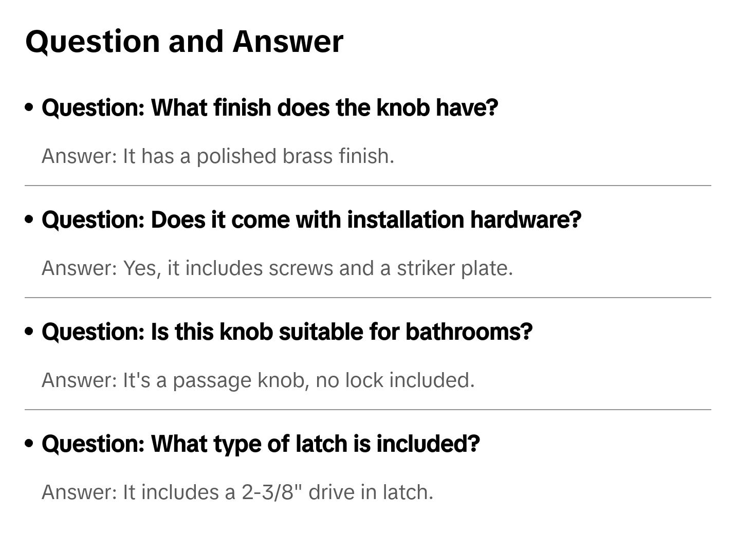 Mobile Home/RV Interior Door Passage Knob, Brass