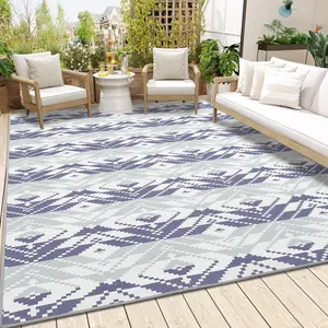 8*5ft Blue&White Large Area Rug for Living Room Vintage Indoor/Outdoor Area Rug Moroccan Geometric Floor Mat Low Pile Non Slip Washable Rug Throw Carpet for Dining Room Kitchen Backyard Patio