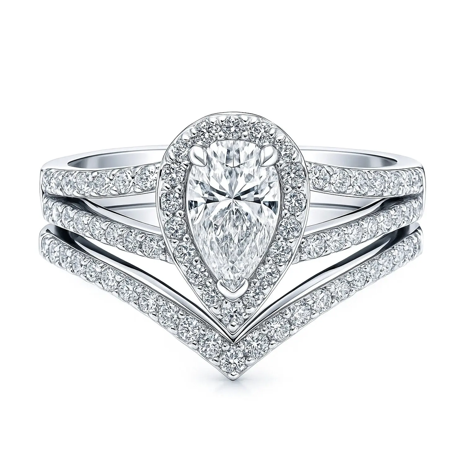 BERRICLE Sterling Silver Halo Wishbone Engagement Promise Rings Statement Stackable Band Split Shank Ring Set for Her, Pear Cut Cubic Zirconia CZ
