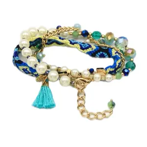Bohemian Wrap Around Bracelet with Colorful Beads, Tassel, and Gold Chain