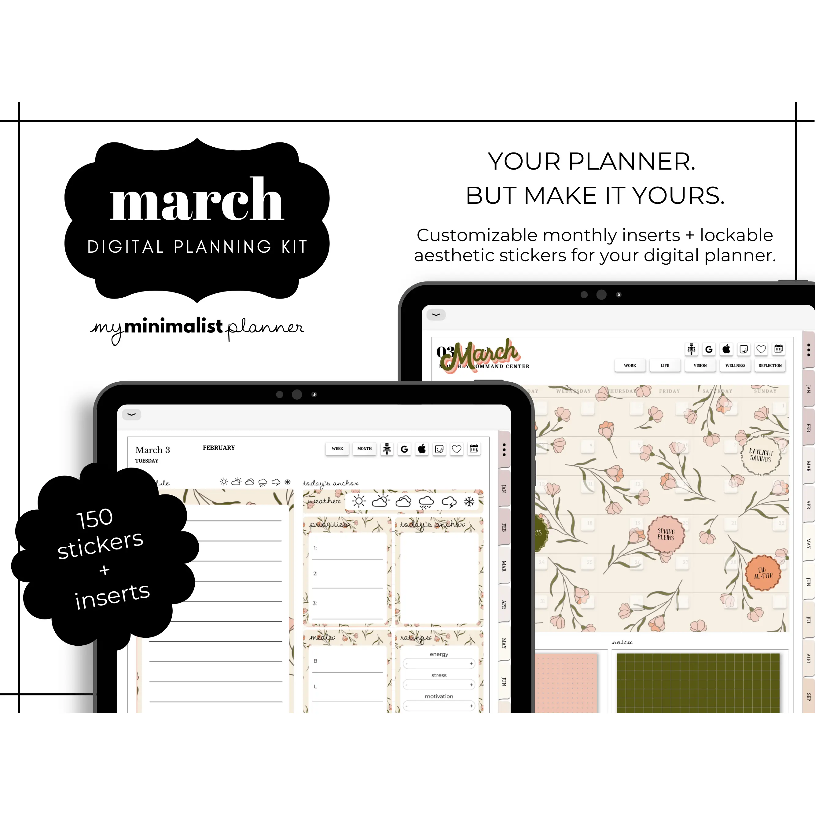 March Digital Planner Template Kit