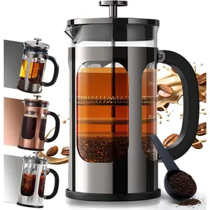 French Press Coffee Maker, Large 304 Stainless Steel Coffee Press, Cold Brew Heat Resistant Thickened Borosilicate Coffee Pot for Camping Travel Gifts, 34 Ounce, Dark Pewter