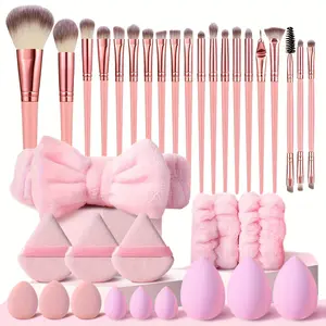 Makeup Tool Set, Makeup Brushes Kits, 15/35 Piece Kit Includes 20 + 3 Beauty Sponges + 3 Triangle Powder Puffs + More, Suitable for All Skin Types, Pink, Makeup Accessories