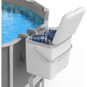 13.74Quart Pool Cooler with Retention Secure Hanging Bracket and Portable Handle, Pool Drink Cooler, Poolside Cooler, Poolside Storage Bin, Above Ground Pool Accessories Ice Box ground pool accessory pool cooler