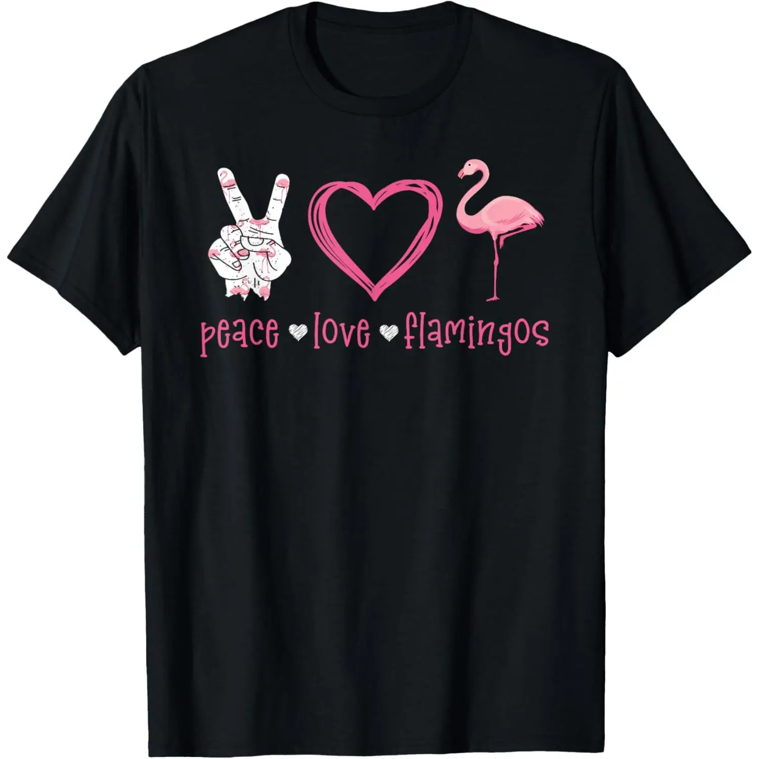 Peace Love Flamingo Tshirt Hand Sign Heart Flamingo Lovers T-Shirt