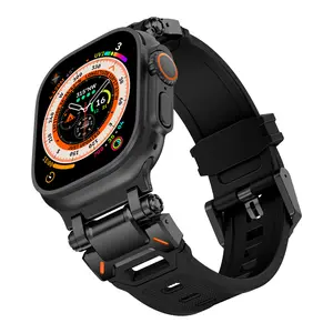 Sport Band for Apple Watch 49mm 45mm 44mm 42mm | Black TPU Strap with Metal Buckle Connector Design | Compatible with iWatch All Series Ultra 3/2, Series SE, Series 11 10 9 8 7 6 5 4 3 2 1 [WATCH NOT INCLUDED]