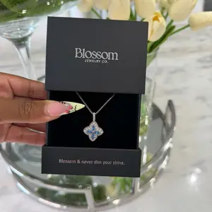 Clover Pendant Necklace, 18KT Gold Plated CZ Prong Necklace for Daily Wear