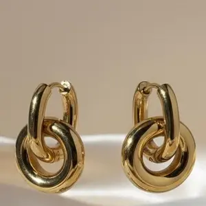 Michelle Interlocking Hoop Earrings Stainless Steel Gold Earrings Minimal Everyday Wear