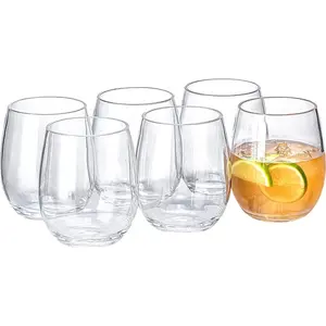 18oz Clear Stemless Wines Cups (Set of 6), Shatter-Proof  Glasses Drinkware,  Plastic Bar Glasses, , Dishwasher-Safe