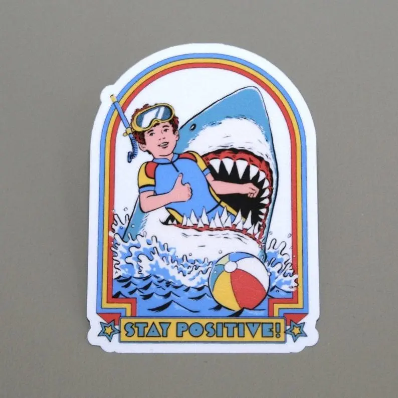 Positive Vintage Sticker, Funny vinyl sticker, Shark Sticker, Funny Vinyl Sticker for Laptops, Cars, and Water Bottles Car Decal