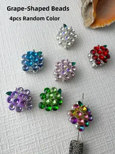 4pcs Random Color Bling Strawberry Apple Grape Alloy Beads with Artificial Crystal, Apple Strawberry Fruit Decorations for DIY Beaded Pen Keychain Jewelry Making