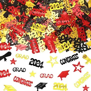Graduation Party Confetti, Class of 2024 Black Gold Red Party Decorations Table Confetti for 2024 Graduation Theme Events Supplies Congrats Grad 2024 Graduation Party Decorations