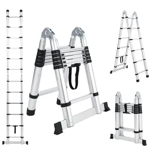 12.5FT Telescoping Ladder With Non-Slip Feet & Stabilizers, Heavy-Duty Aluminum Collapsible - A Frame Ladder for Indoor & Outdoor Use,Portable Extension Ladder for Home, Roof, Garden, and Construction