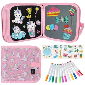 Erasable Reusable Watercolor Pen Doodle Set for Toddlers, Toddler Coloring Set 1 2 3 4 Years Old - Unicorn Reusable Drawing Book, 12 Watercolor Markers, 14 Pages of Art, Creative Play & Fun for Kids - Car Activity Travel Coloring Kit for Kids