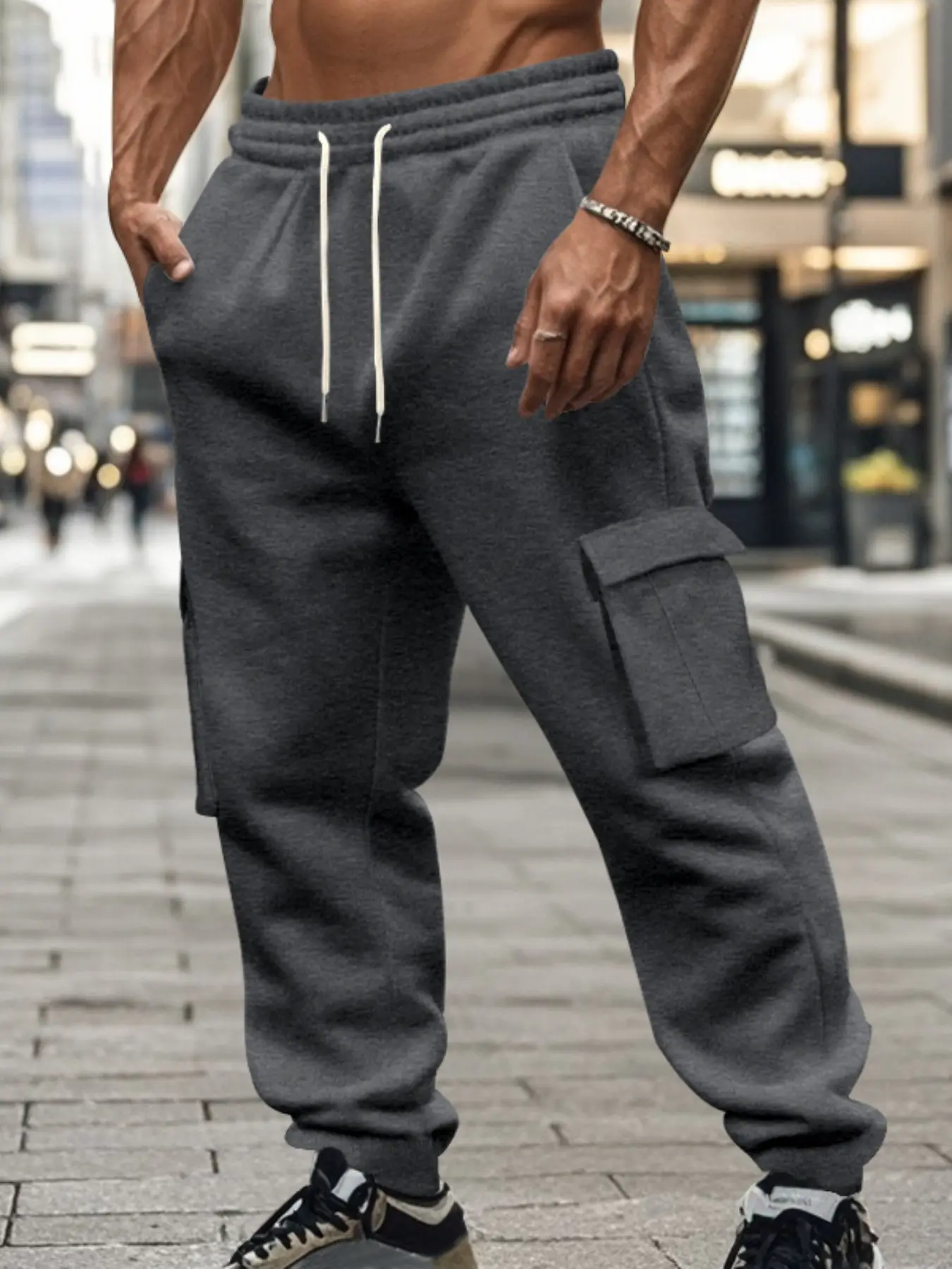 Trendy Street Style Men's Fleece Lined Cargo Pants, Casual Loose Fit Joggers for All Seasons, Perfect for Daily Wear & Sports