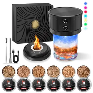 Bourbon Whiskey Birthday Gifts for Men Dad Husband, Old Fashioned Bourbon Smoker Kit for Party Home Bar Electric Whiskey Smoker Kit with Led Lights, 6 Flavors Natural Wood Chips