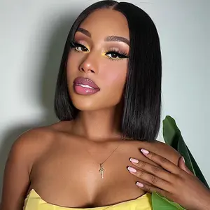 Jessie's Wig Bob Straight Glueless Human Hair Wig 4x4 Pre Cut Lace Natural Black