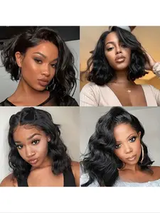 Black wig 13 * 4 Lace Front Wig 180% density No adhesive, just put it on and go! Pre-cut water ripple effect /Party Gathering/ Daily Wearing/ Ladies' Gift 8-16 inches (Blended wig - a mixture of real hair and synthetic fibers)